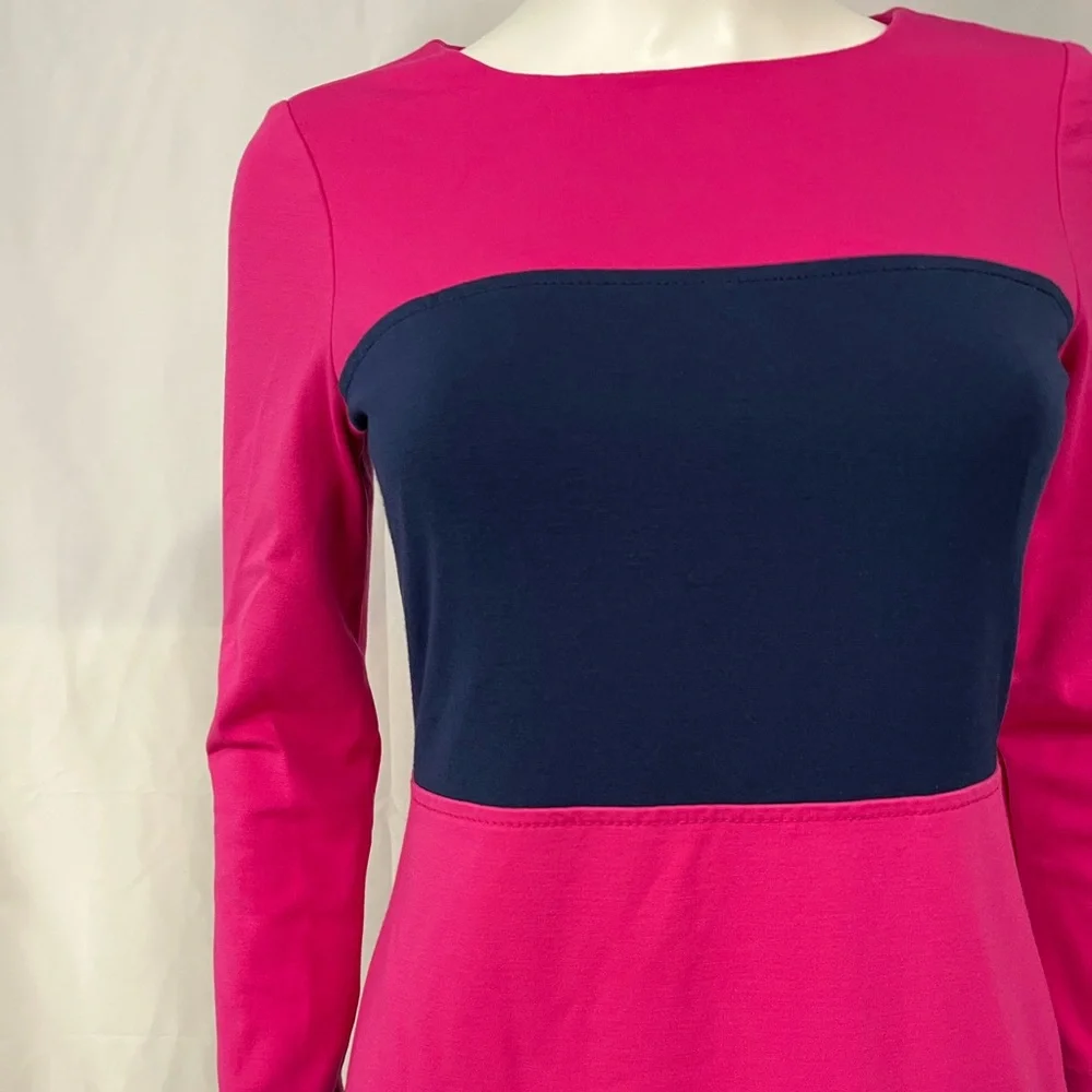 VINEYARD VINES Pink + Navy Colorblock Long Sleeve Sheath Day Dress
